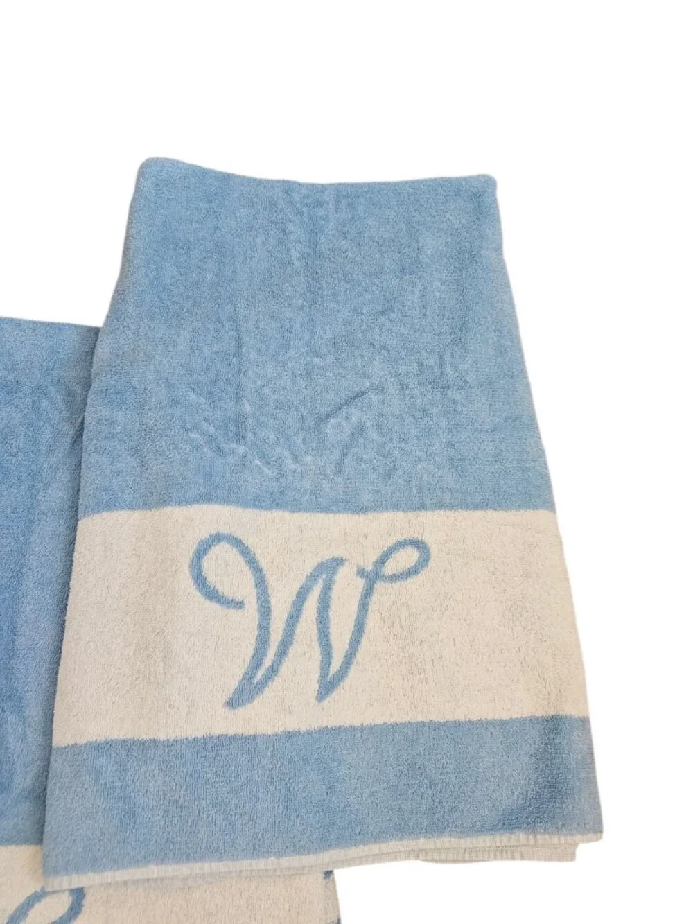 VTG Martex‎ Light Blue White Bath Towels Set Of 3 Monogram W USA Made Reversible